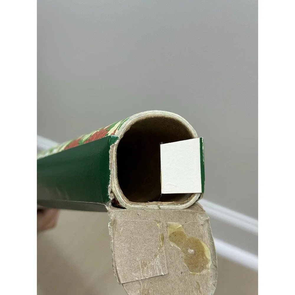 VTG‎ Christmas Wrapping Paper Roll Poinsettia Floral Holly Gift Wrap w/ Cutter